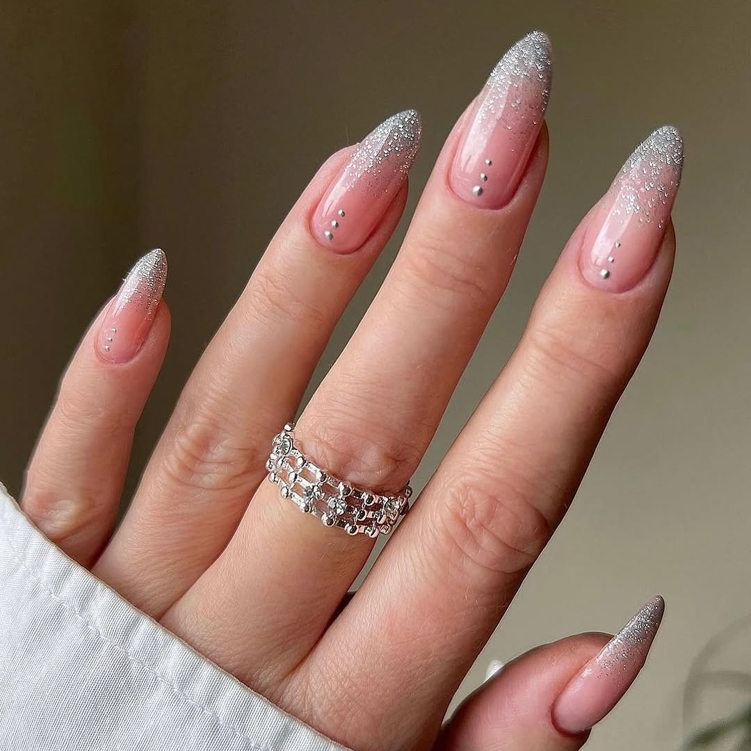 Nude Pink Glitter Ombre Rhinestone Cuticles Nude Pink Glitter Ombre Rhinestone Cuticles β Winter Rhinestone Nails