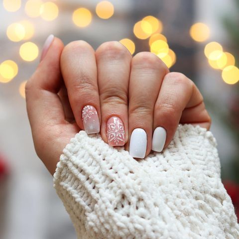 Matte White Short Oval Snowflake Nails Matte White Short Oval Snowflake Nails β Subtle Christmas Nails 2026
