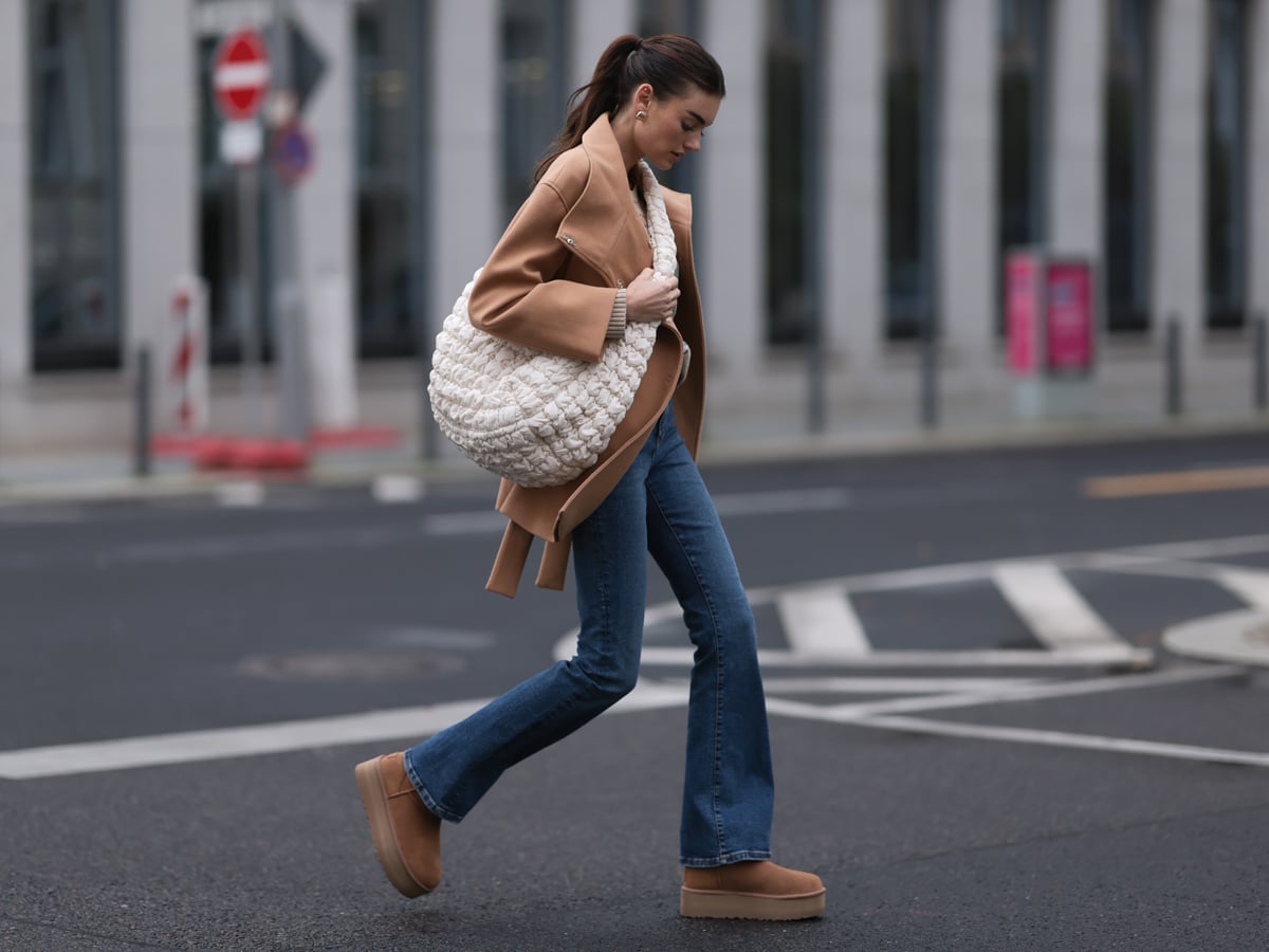 Neutral Tones and Flare Jeans with Platform Uggs — Ugg Boots Outfits
