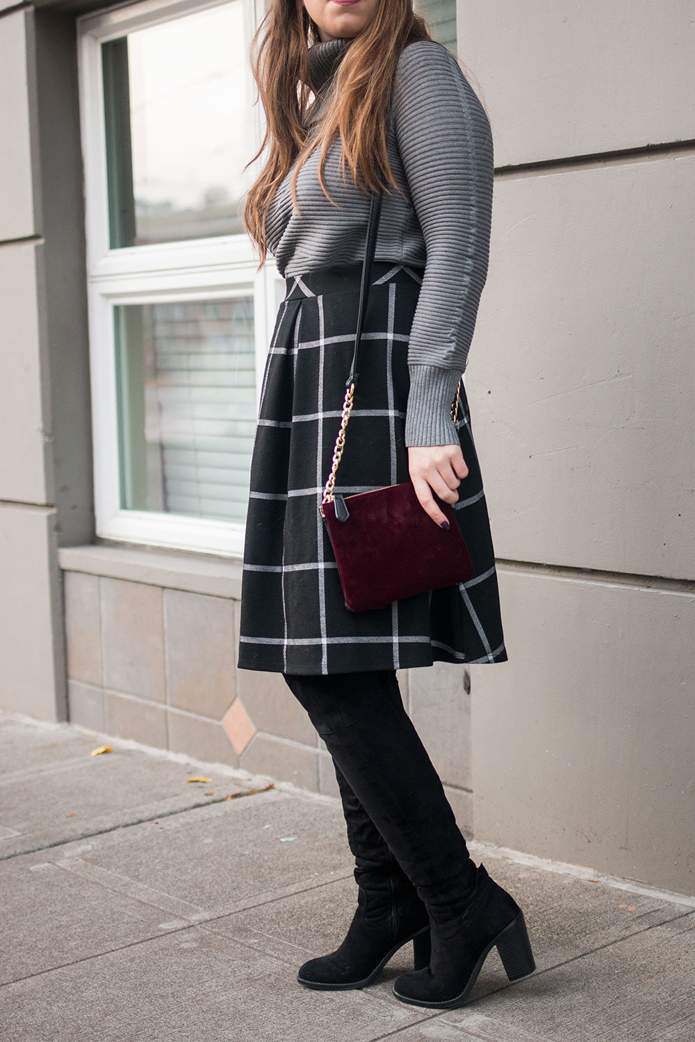 Classic Plaid Skirt with Turtleneck Sweater — Winter Party Outfits