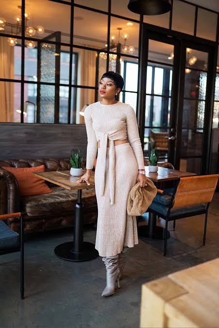 Beige Knit Set with Tie Detail and Grey Boots Beige Knit Set with Tie Detail and Grey Boots β Winter Date Night Outfits