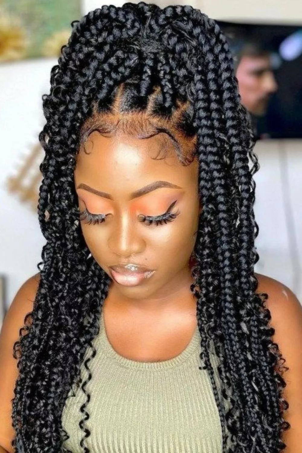 Box Braids with Curly Ends and Golden Beads — Winter Braids for Black Women