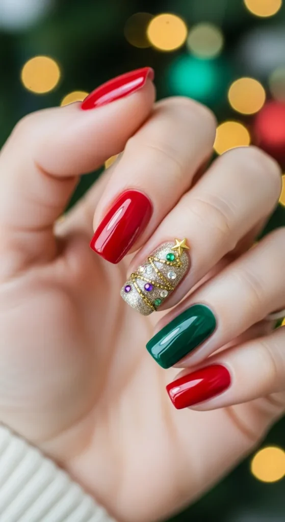 One Hand Close-Up Visual Idea One Hand Close-Up Visual Idea β Red and Green Christmas Nails 2026