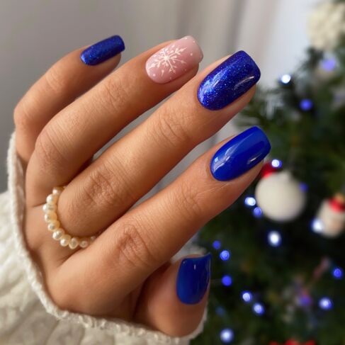 Vibrant Cobalt Blue Holiday — Short Christmas Nails 2026