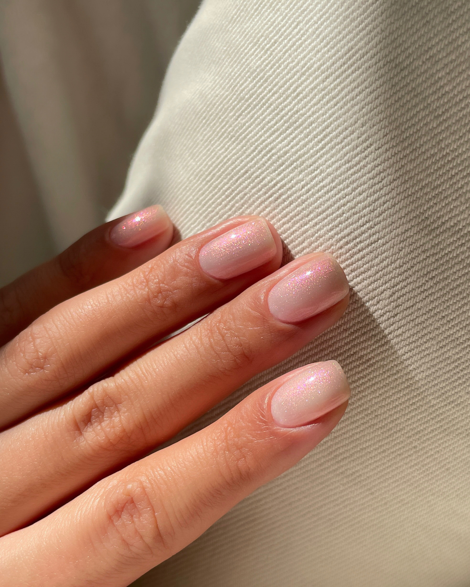 Sheer Milky Pink with Iridescent Shimmer — Winter Nails for Teens