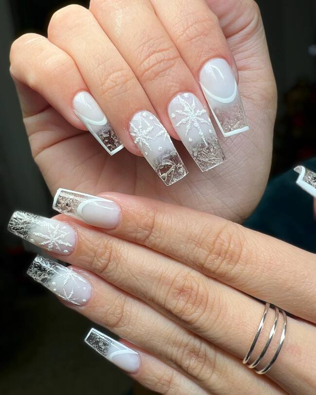 Winter Snowflake Coffin Nails — Winter White Nails