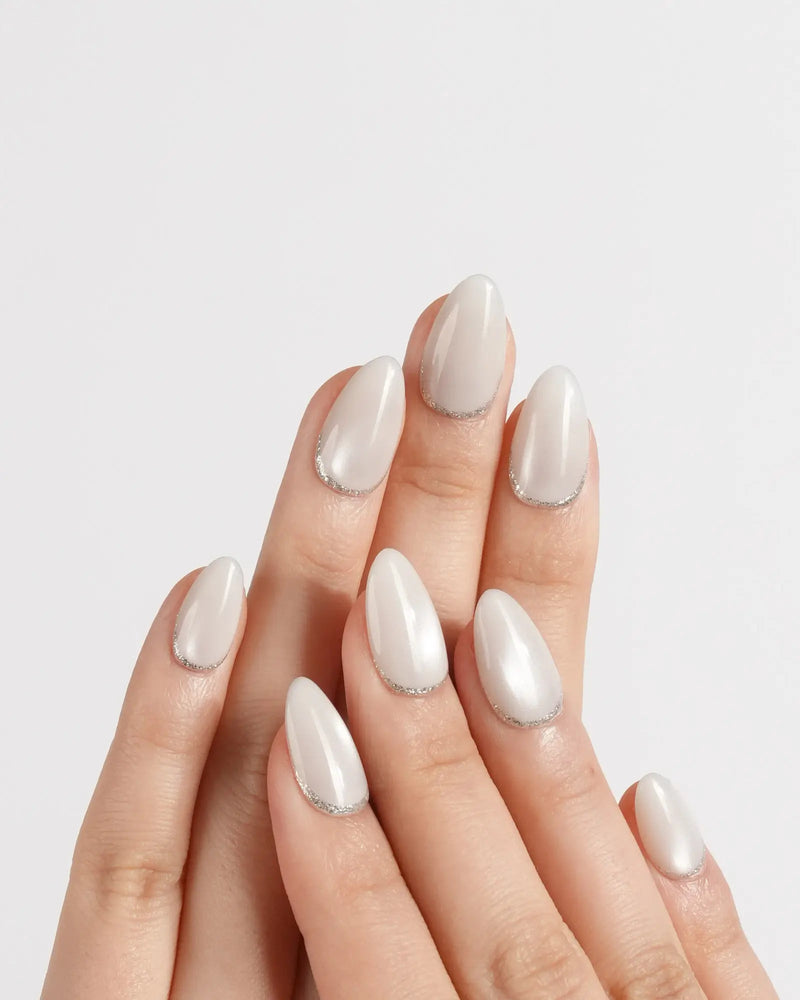 Shimmer Glossy Visual Idea — Short Winter Almond Nails