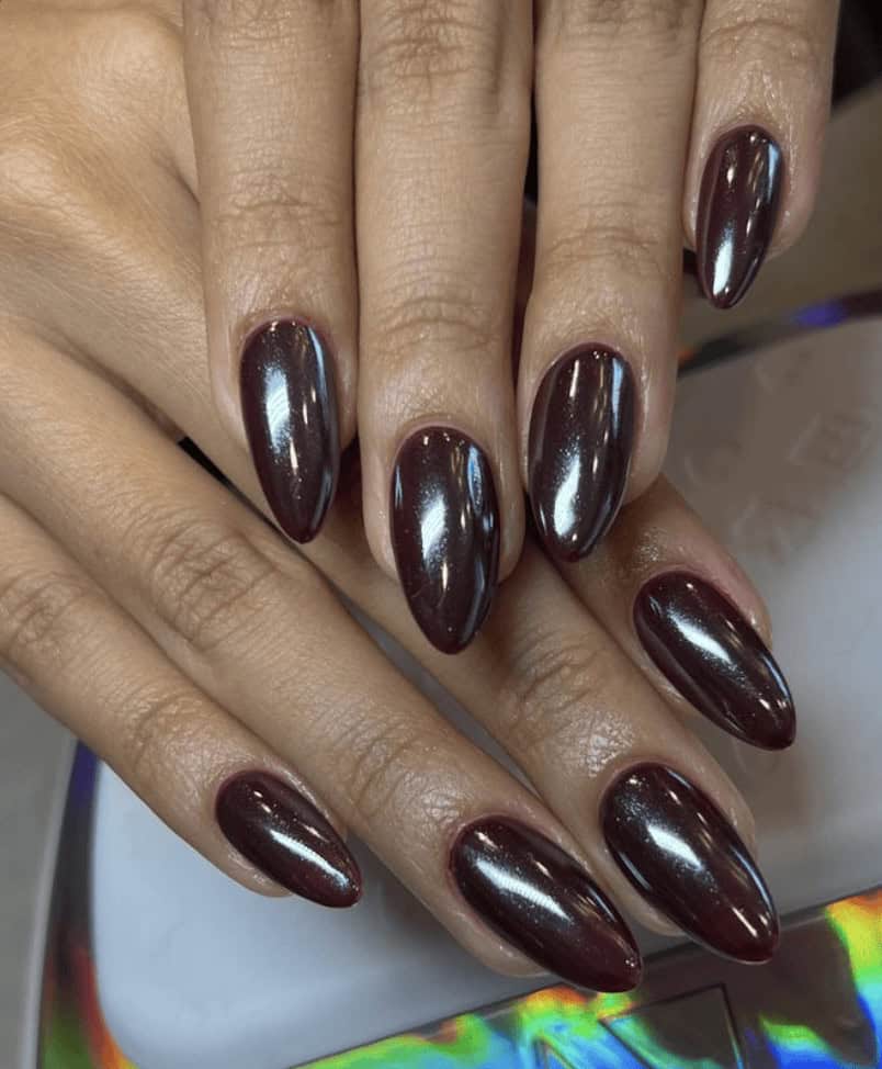 Medium Almond Dark Cherry Red Shimmer Medium Almond Dark Cherry Red Shimmer β Black Cherry Nails