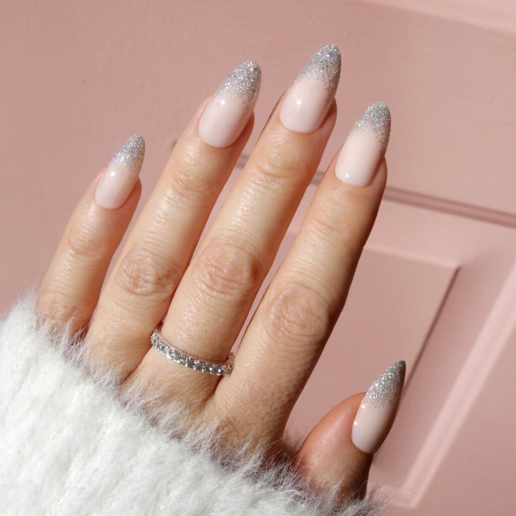 Medium Almond Nude Subtle Glitter Fade Medium Almond Nude Subtle Glitter Fade β Sparkly Winter Nails