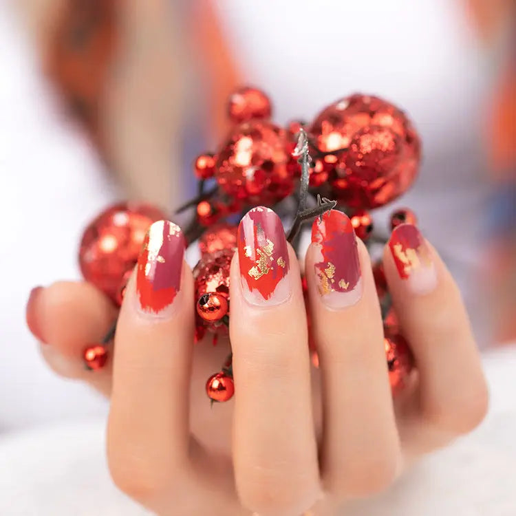 Deep Red & Gold Foil Almonds Deep Red & Gold Foil Almonds β Cherry Red Christmas Nails 2026