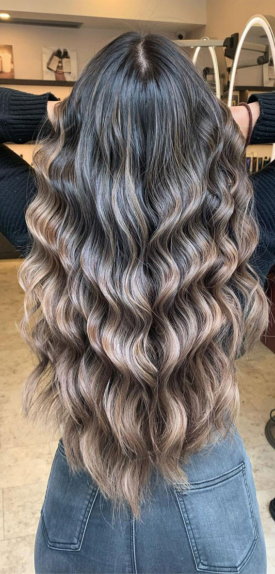 Mid-Back Dark Brown With Ash Blonde Highlights Mid-Back Dark Brown With Ash Blonde Highlights β Winter Brown Hair Colors