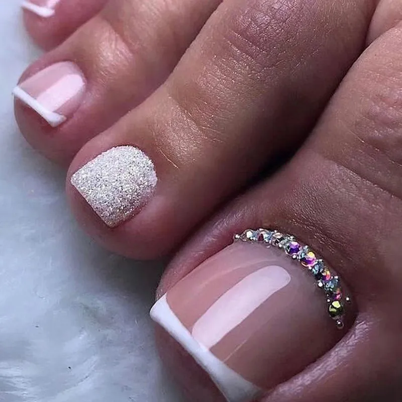 Festive Glitter & Rhinestone French Tip Pedicure Festive Glitter & Rhinestone French Tip Pedicure β Christmas Pedicure 2026