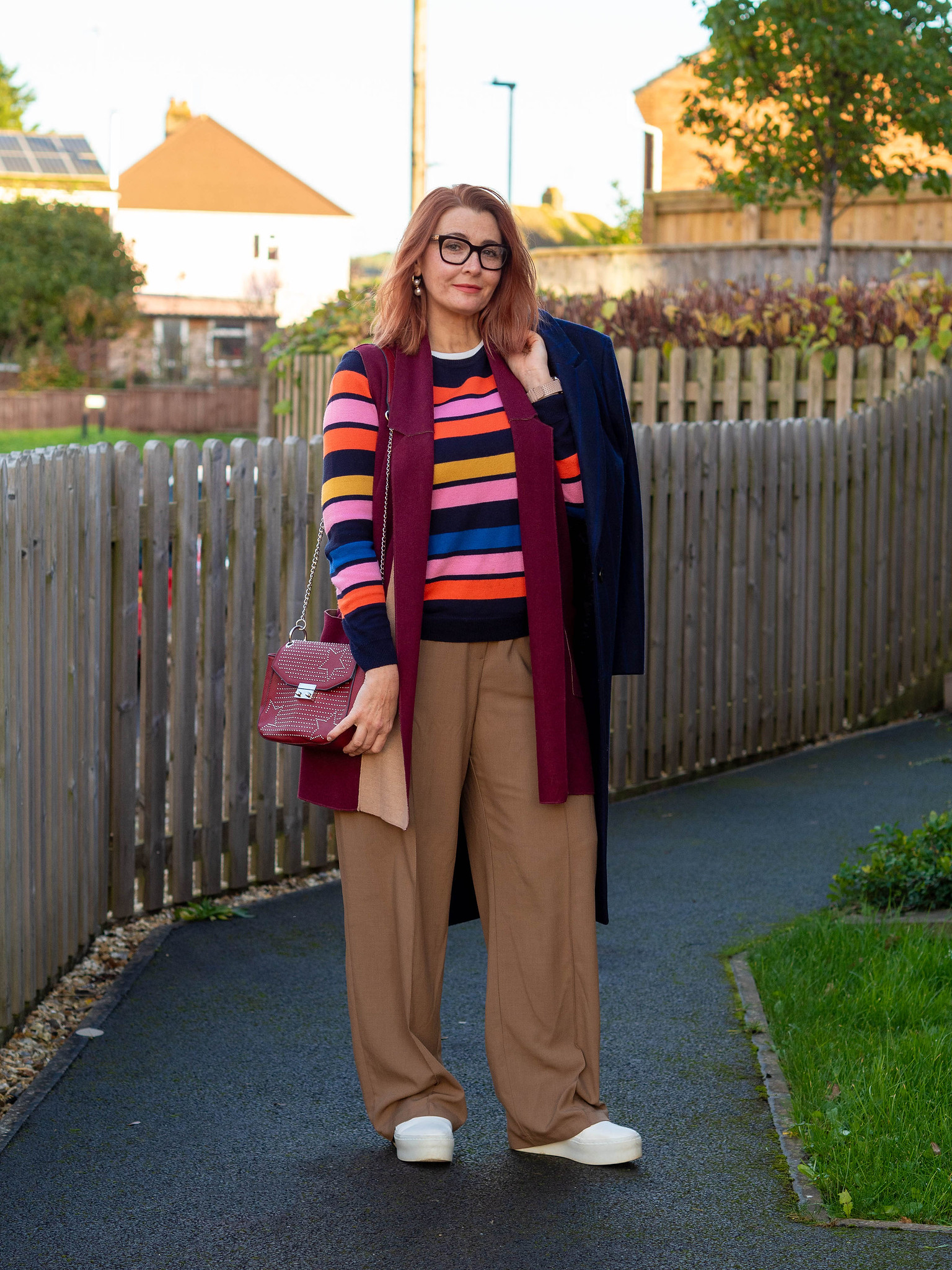 Vibrant Stripes and Bold Accents in Casual Layering — Winter Layering Outfits