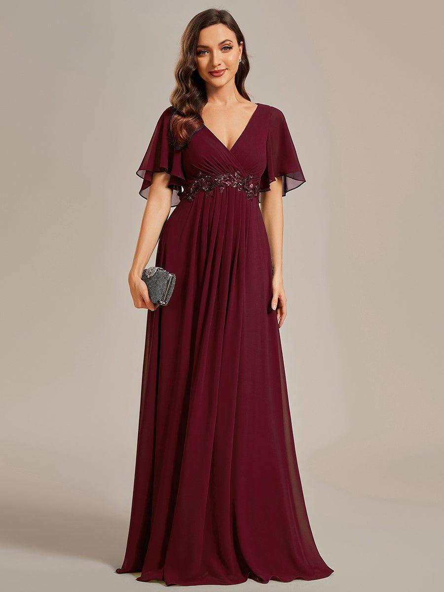 Burgundy Chiffon Maxi with Embellished Waist — Winter Formal Dresses