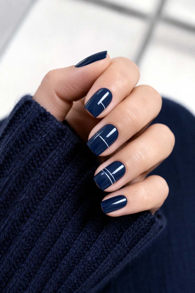 Thin White Lines On Accent Nails Visual Idea Thin White Lines On Accent Nails Visual Idea β Winter Nail Colors for Women Over 70