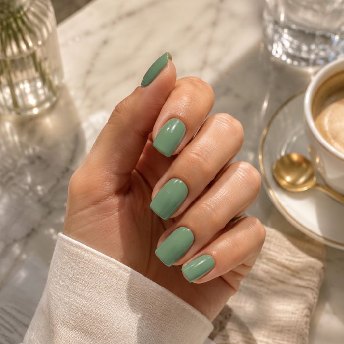 Muted Sage Green Everyday Gloss Muted Sage Green Everyday Gloss β Emerald Green Nails