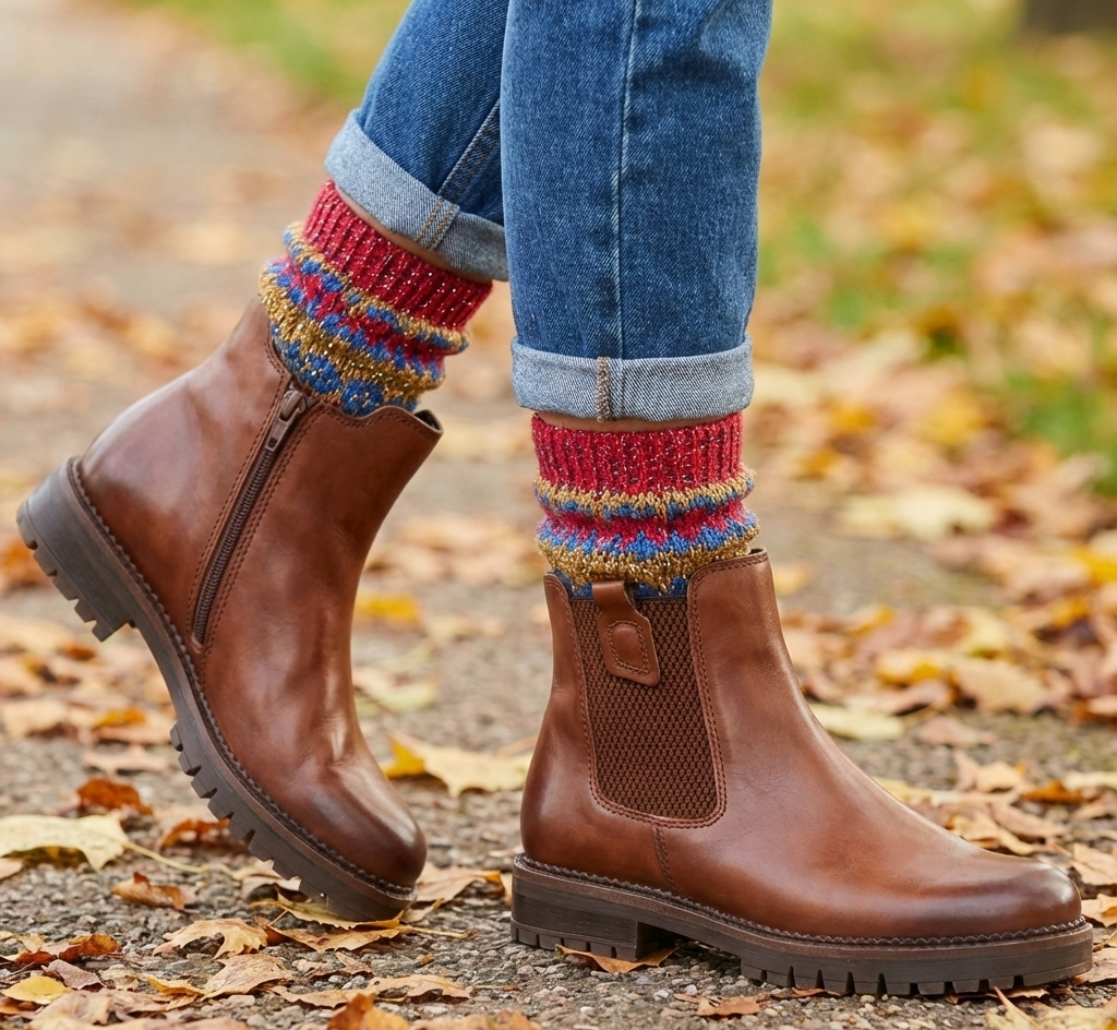 Colorful Socks with Brown Chelsea Boots and Cuffed Jeans Colorful Socks with Brown Chelsea Boots and Cuffed Jeans β Chelsea Boots Outfits
