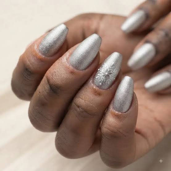 Black Starburst Matte Coffin Nails — Winter Acrylic Nails
