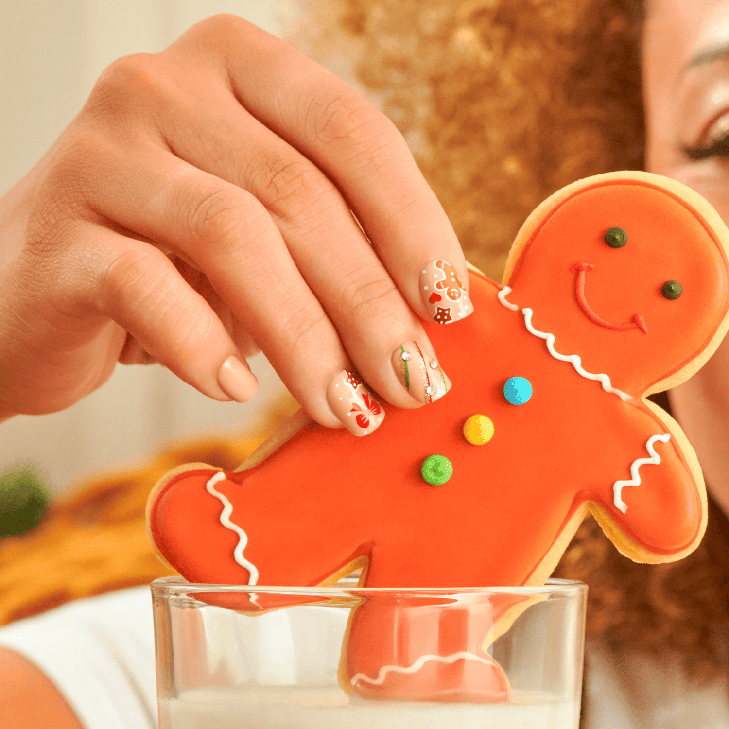 Glossy Gingerbread Man Beige Oval Nails Glossy Gingerbread Man Beige Oval Nails β Holiday Nails 2026