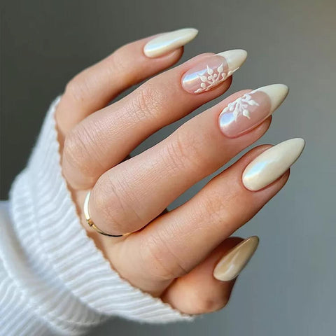 Shimmer Glossy Visual Idea — Medium Length Winter Nails