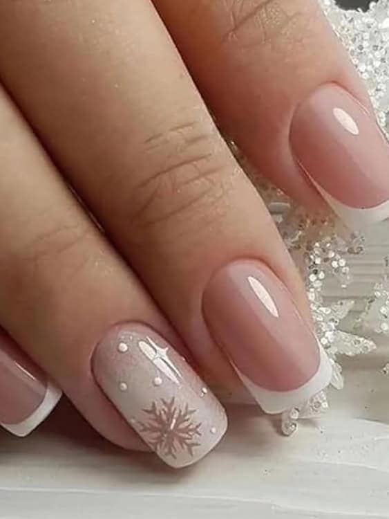 Winter Snowflake French Medium Square Winter Snowflake French Medium Square β Winter Wedding Nails