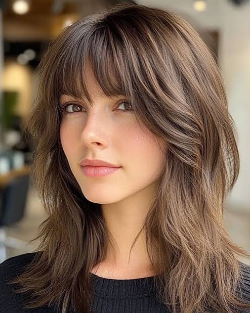 Textured Layers With Wispy Bangs Textured Layers With Wispy Bangs β Winter Hairstyles with Bangs