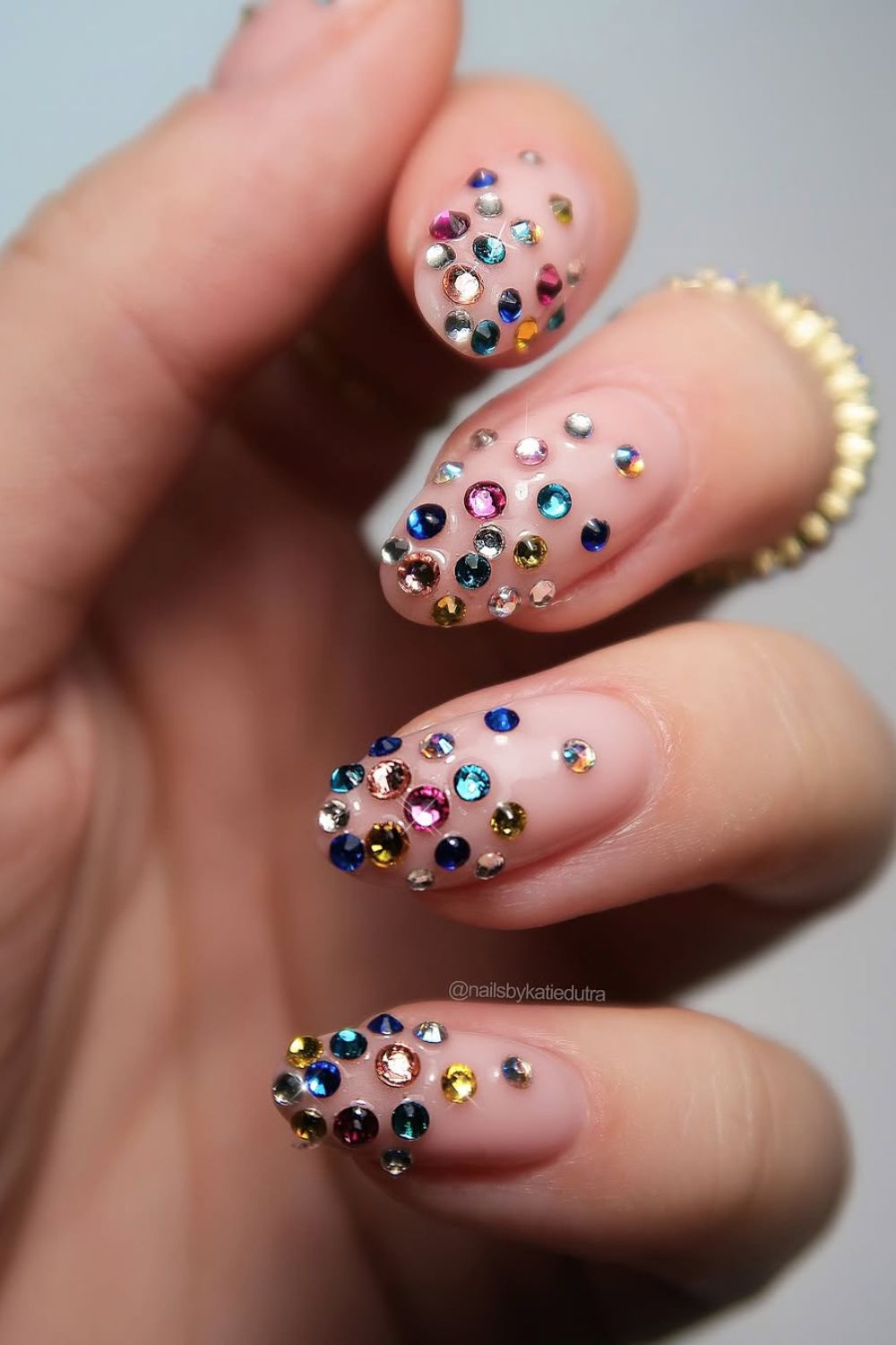Short Oval Multi-Colored Rhinestone Explosion Short Oval Multi-Colored Rhinestone Explosion β Winter Rhinestone Nails