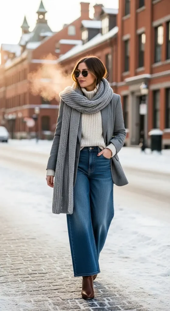 Cozy Grey Blazer and Oversized Scarf Cozy Grey Blazer and Oversized Scarf β Warm Winter Outfits