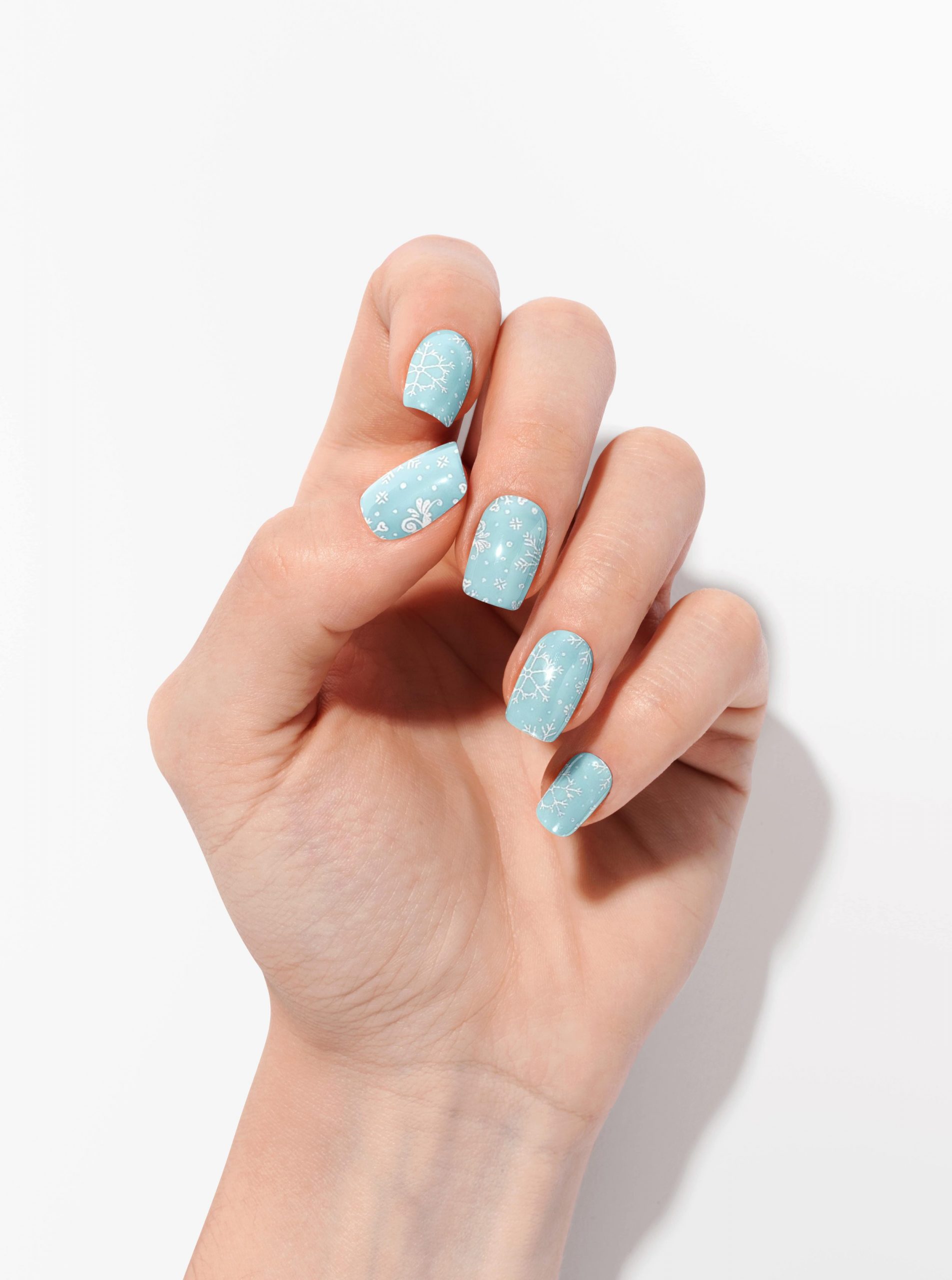 Icy Blue Glossy Snowflake Square Nails — Aesthetic Winter Nails