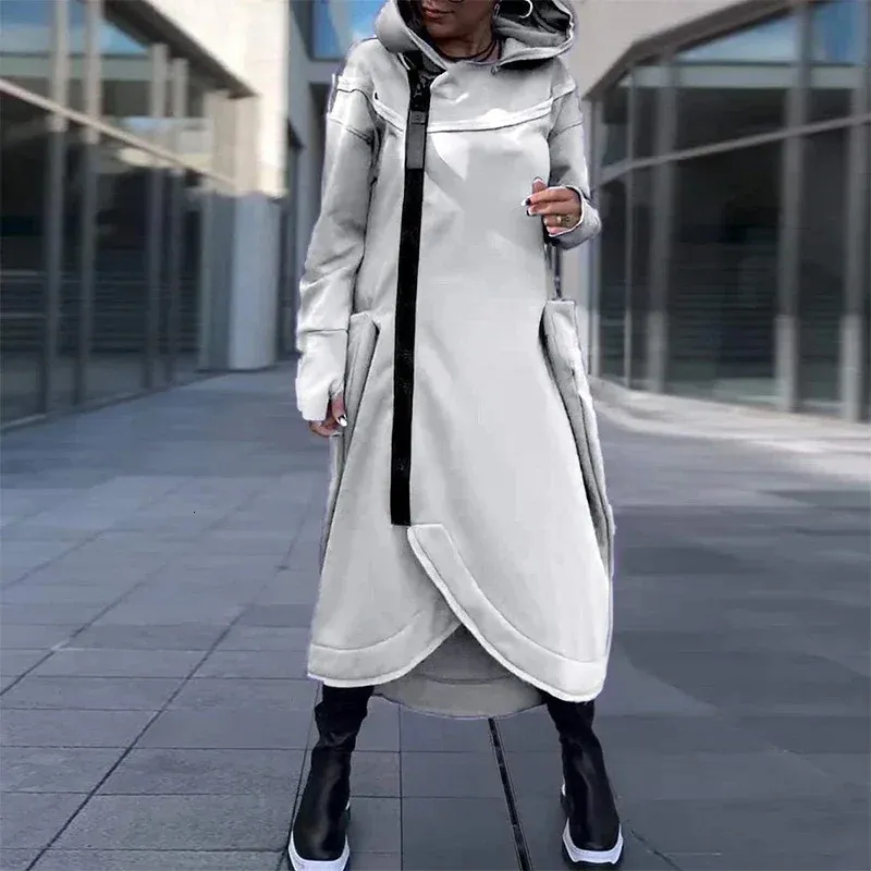 Long Hooded Dress with Asymmetrical Hemline and Boots Long Hooded Dress with Asymmetrical Hemline and Boots β Y2K Winter Outfits