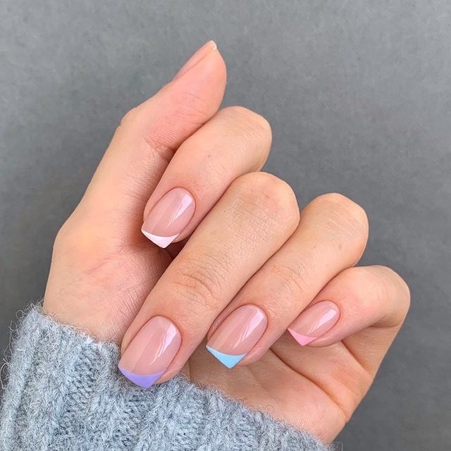 Pastel Colored French Tips On All Nails Visual Idea Pastel Colored French Tips On All Nails Visual Idea β Winter Squoval Nails