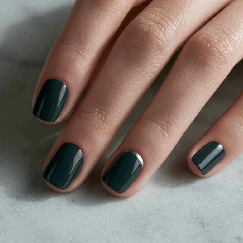 Forest Green with Silver Line Accent Forest Green with Silver Line Accent β New Years Square Nails 2027