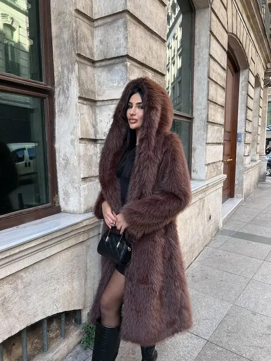 Hooded Brown Faux Fur Coat: Closet vs. Buy — Styled For An Evening Occasion — Faux Fur Coat Outfits