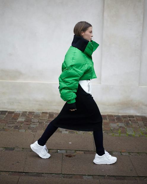 Bold Puffer Jacket: Black Leggings with Green Cropped Puffer Bold Puffer Jacket: Black Leggings with Green Cropped Puffer β Winter Outfits with Leggings