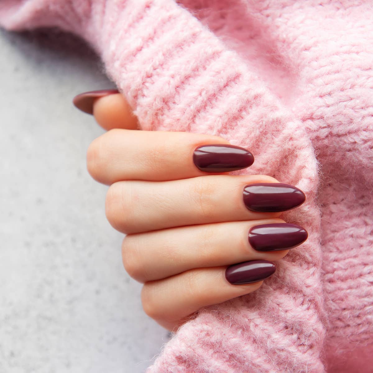 Deep Plum Burgundy Almond Nails Deep Plum Burgundy Almond Nails β Winter Nail Colors for Women Over 40
