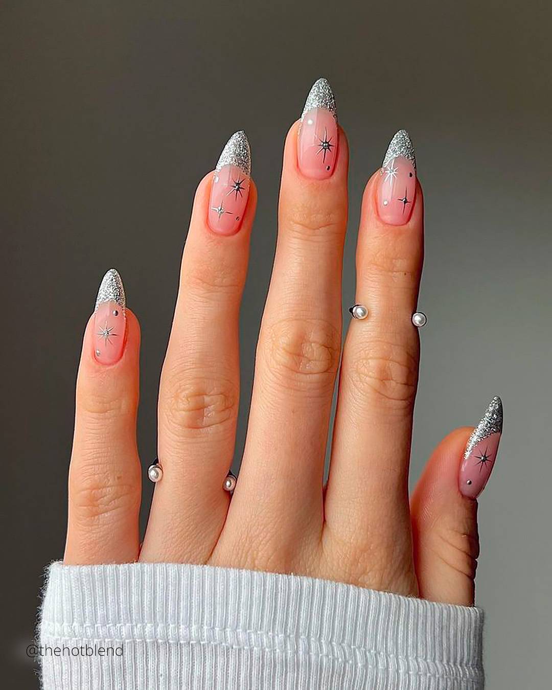 Long Stiletto Glitter Star Nails — Winter Wedding Guest Nails