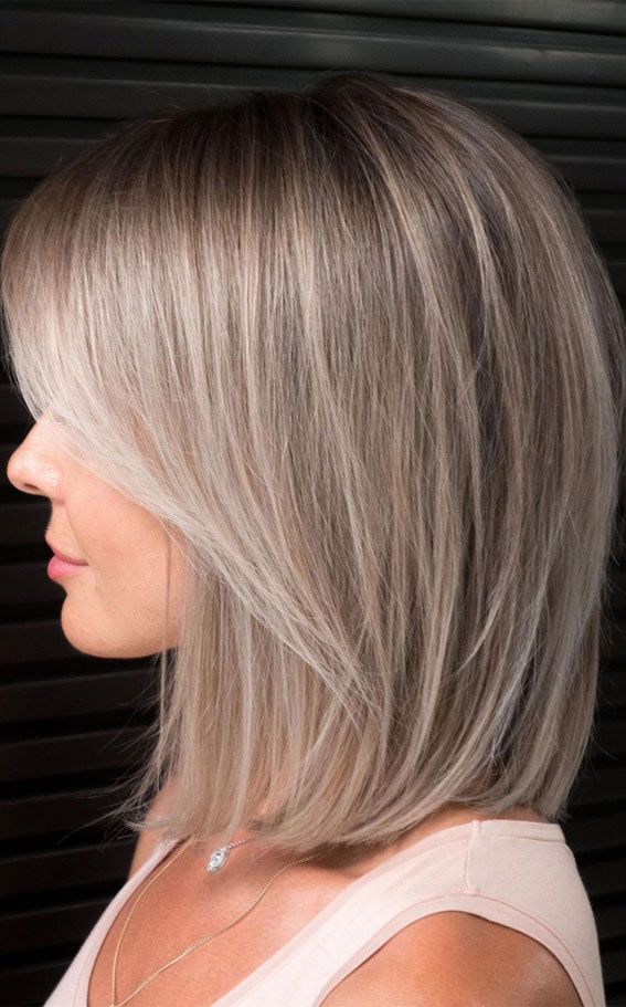 Ashy Platinum Bob Shadow Roots — Winter Hair Colors for Short Hair