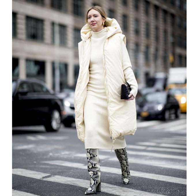 Puffer Vest and Snake Print Boots — Paris Winter Outfits