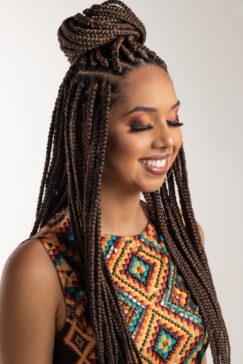 Box Braids with a Chic Top Knot — Winter Braids for Black Women