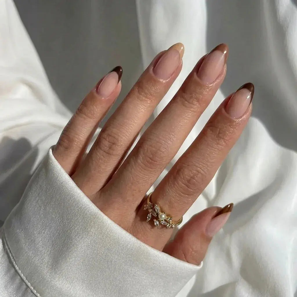 Long Almond Classic French Mocha — Mocha Nails
