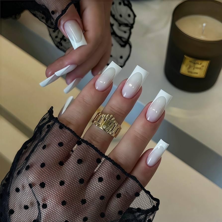 Smooth Ombre French Square Nails — Winter White Nails