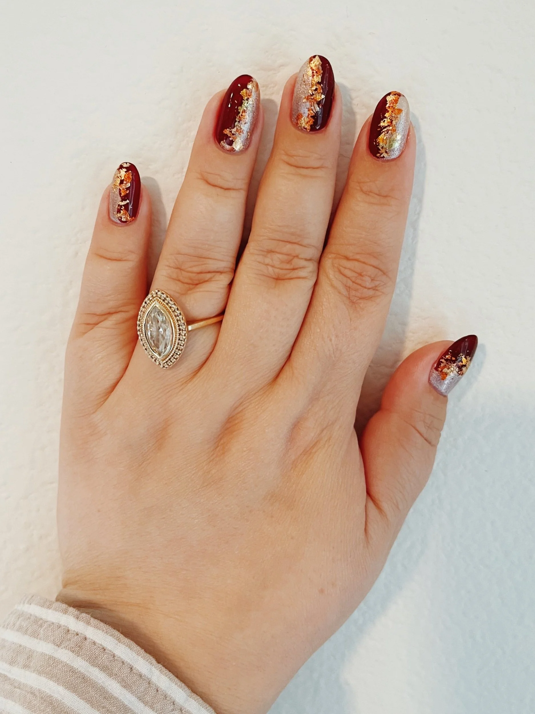 Deep Red with Gold & Copper Foil Accents — Fall to Winter Nails