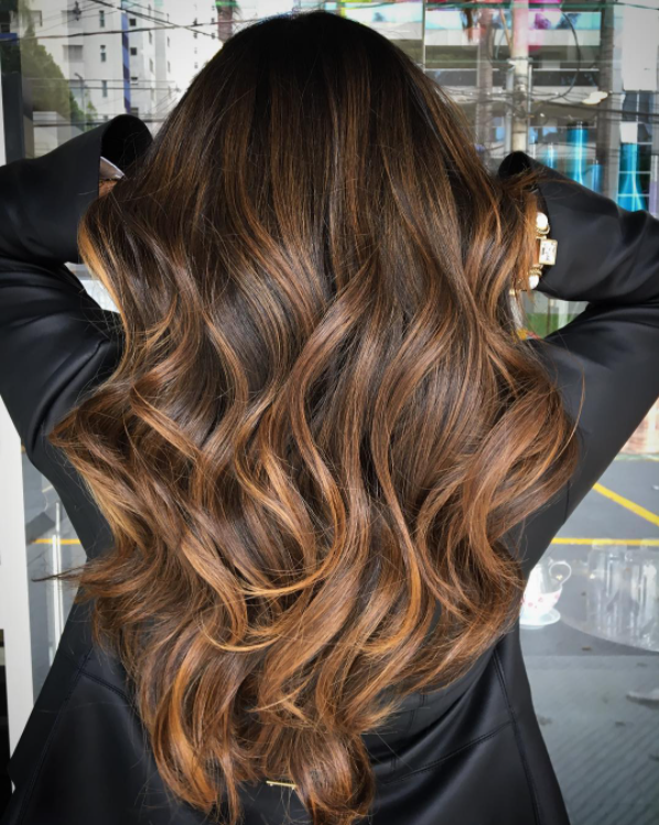 Dark Brown With Vibrant Caramel Balayage Dark Brown With Vibrant Caramel Balayage β Winter Brown Hair Colors