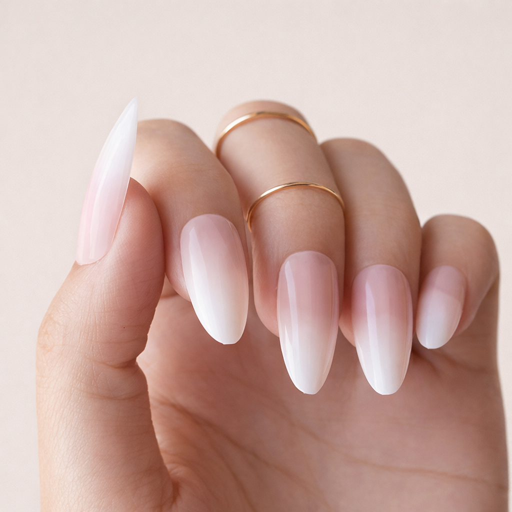 Pink To White Gradient Ombre Visual Idea — Natural Winter Nails