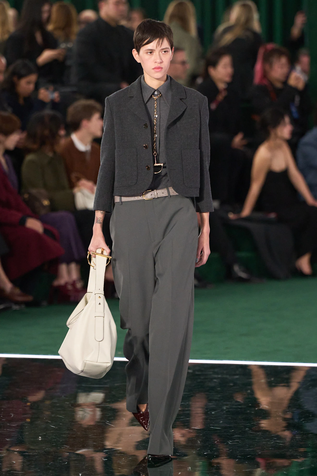 Charcoal Grey Cropped Jacket with Wide-Leg Trousers Charcoal Grey Cropped Jacket with Wide-Leg Trousers β Winter Work Outfits
