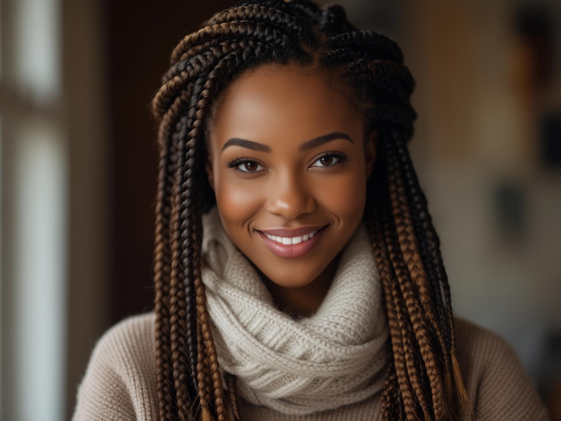 Brown and Blonde Box Braids With Scarf Brown and Blonde Box Braids With Scarf β Winter Protective Hairstyles