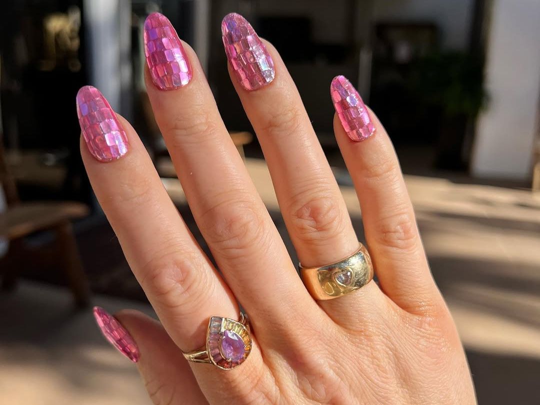 Pink Mosaic Shimmer Stiletto Nails Pink Mosaic Shimmer Stiletto Nails β New Years Eve Nails 2027