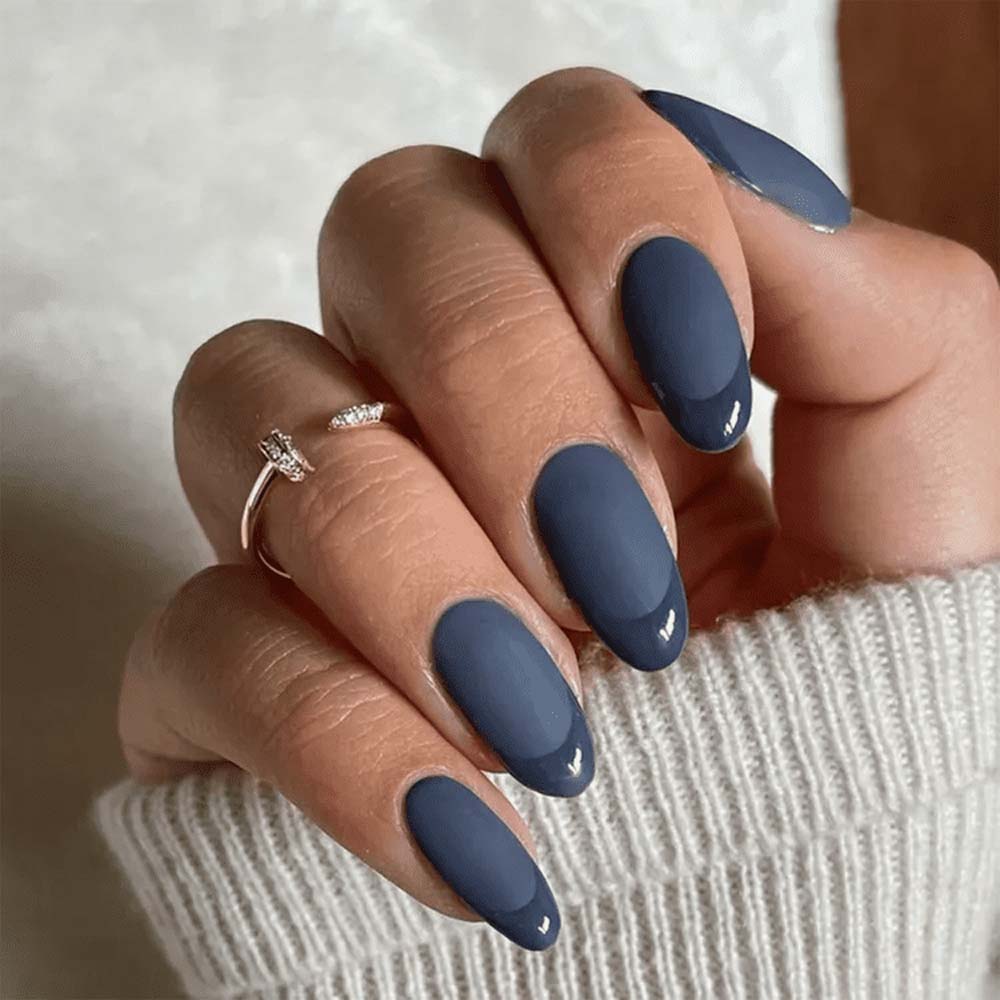 Matte Slate Blue Glossy French Matte Slate Blue Glossy French β Winter Nail Colors for Brown Skin