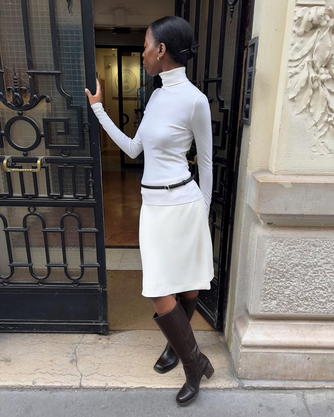 Turtleneck and Midi Skirt in Winter White — Winter White Outfits