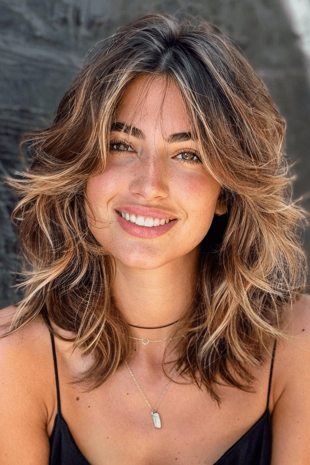 Layered Lob With Caramel Highlights — Winter Hairstyles for Work
